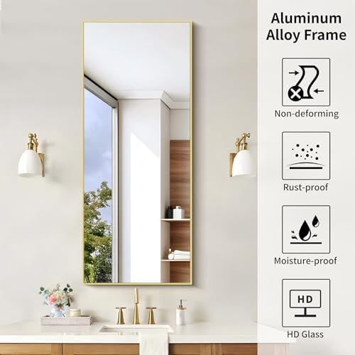 KOCUUY Gold Bathroom Mirror, HD Tempered Glass, Anti-Rust Frame, Modern Design - Image 6