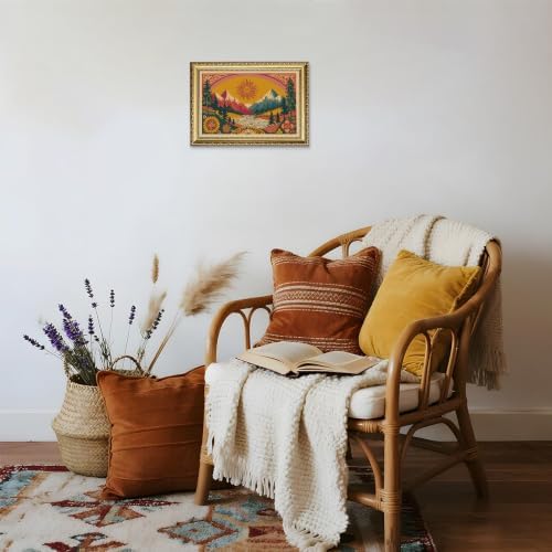 Gold Framed Boho Canvas Wall Art, Abstract Mountain Sun Print - Image 7