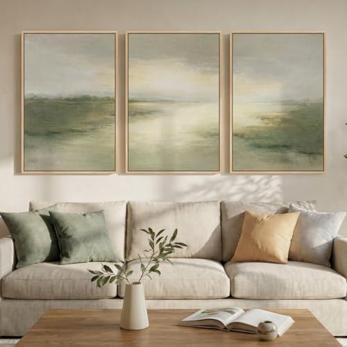 Large Framed Sage Green Abstract Landscape Wall Art by Cuspin