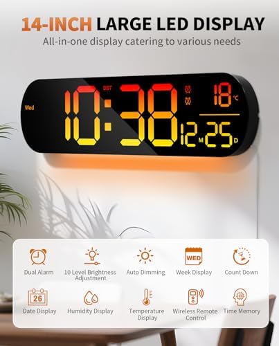 14" Large Digital Wall Mount Clock, Count Down Timer - Image 2