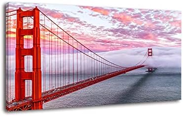 San Francisco Red Golden Gate Bridge At Dusk Canvas Wall Art by Lasdel