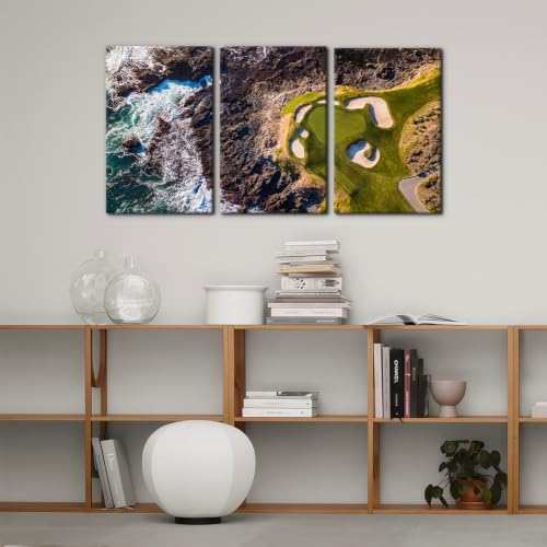 Pacimo 3 Pieces Pebble Beach Golf Course Wall Art Canvas Pictures Natural - Image 2