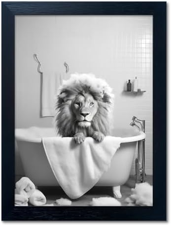 Black and White Lion Canvas Wall Art Bathroom Pictures Paintings by Melpa+Art