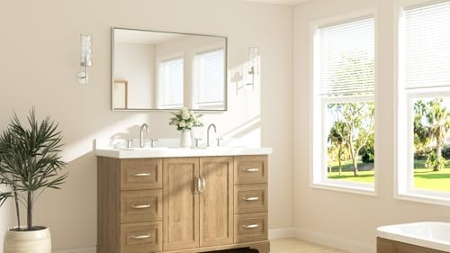 TETOTE Brushed Nickel Bathroom Mirror 48" x 30" Beveled Frame Rectangle - Image 2