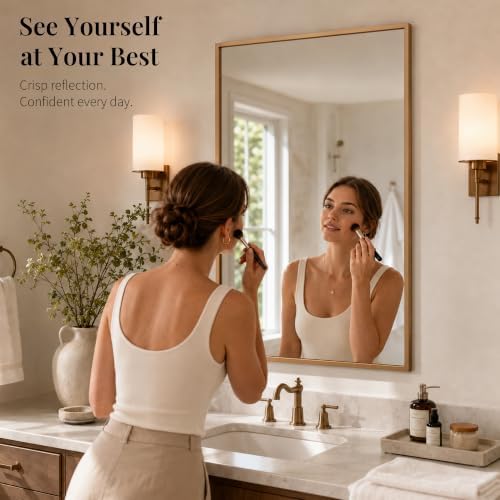 2-Pack 24 x 36 Inch Champagne Bronze Bathroom Vanity Mirrors - Image 4