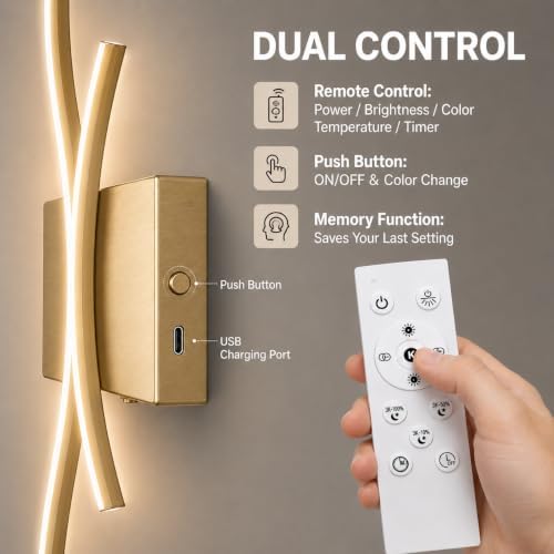Battery Operated Wall Sconces Set of 2, Rechargeable Wireless Wall Lights - Image 5