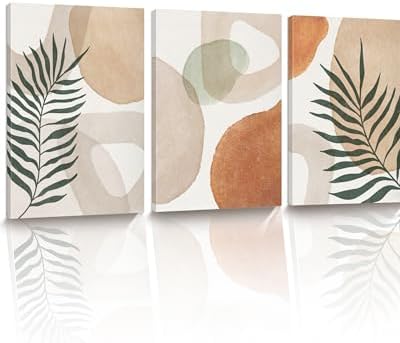 HesenDot Abstract Botanical Wall Art Set of 3, 40x60CM Neutral Plant Framed by HesenDot