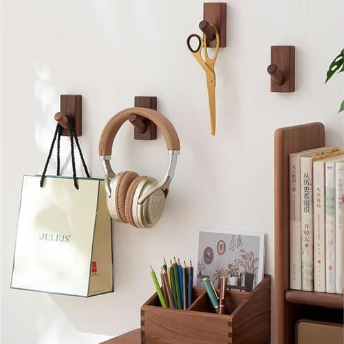 HomeDo Adhesive Wood Wall Hooks, Decorative Coat Hooks Hat Rack, Walnut 5P - Image 4