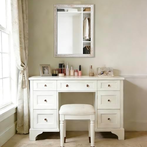 24x32 Inch Rectangular Wood Wall Mirror Rustic Farmhouse Decorative Mirrors - Image 3