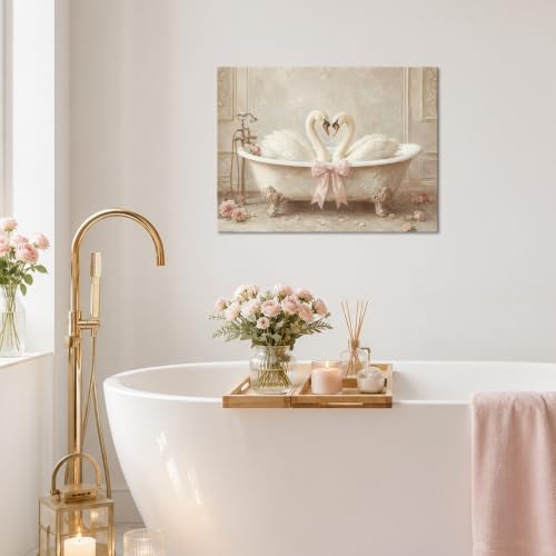 Muzenso Swan Canvas Wall Art 18x24 Romantic Bathtub Birds Painting - Image 4
