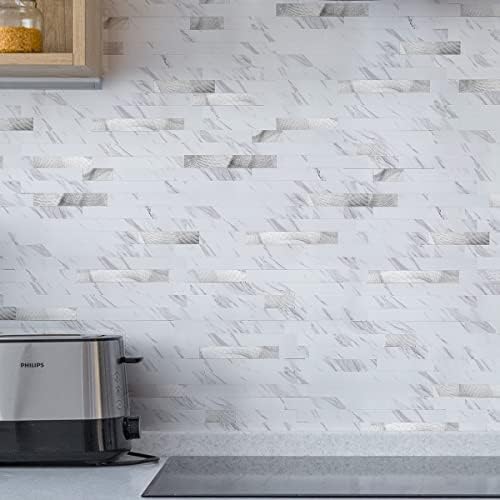 Art3d Faux Stone Peel & Stick Backsplash Tile, Plain White Marble - Image 2