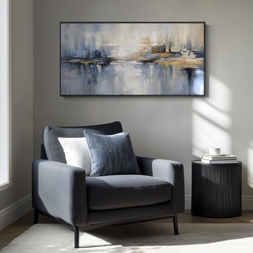 Extra Large Framed Blue Abstract Wall Art - Image 4