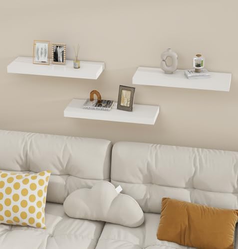 Vervida® White Floating Wall Shelves 24in Deep Set of 3 Modern 37 Lbs - Image 4
