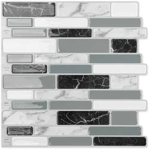 Art3d 6-Pack Peel and Stick Backsplash Wall Tile, 12 x 12 Inch, Marble Grey by Art3d