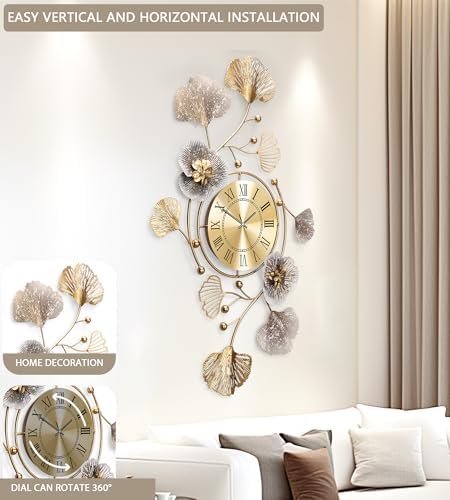 47" Modern Farmhouse Large Decorative Wall Clock, Ginkgo Metal Art - Image 4