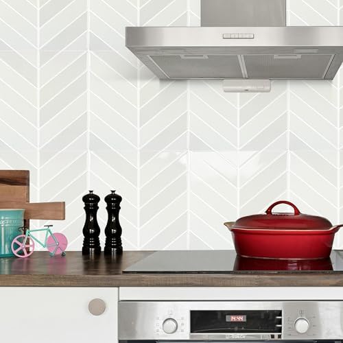 Select 5 Pack Peel and Stick Backsplash Chevron Tiles, Stone White - Image 5