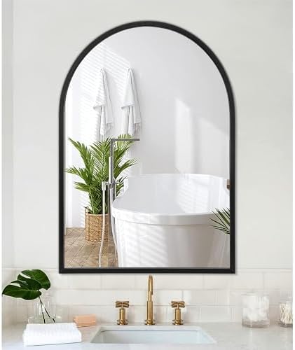 Arch Wall Mirror 28"x20" Large Black Bathroom Mirror Metal Frame Mirrors - Image 3