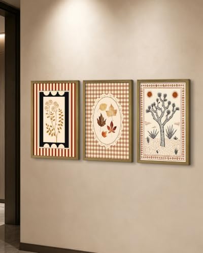 Framed Vintage Botanical Canvas Wall Art Set of 3, Boho Floral Leaf Desert Tree - Image 5