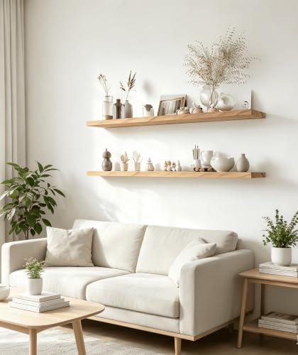 Light Wood Floating Shelves for Wall Shelf 48 Inch Set of 4 - Image 2