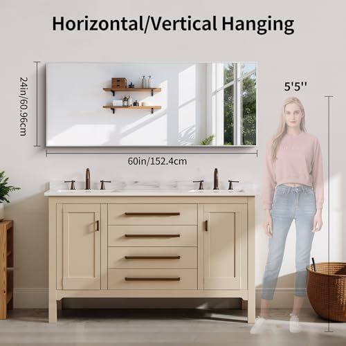 YIROMAN Bathroom Mirror 24"x60", Brushed Silver Bathroom Mirror - Image 2