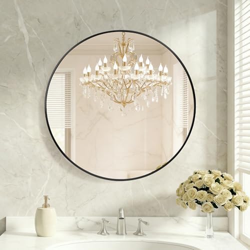 24 Inch Black Round Bathroom Wall Mirror, Round Mirrors - Image 2