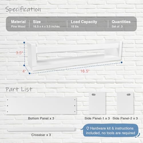 White Nursery Floating Book Shelves, Wall Bookshelf - Image 3