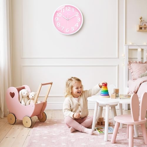 Lafocuse 12 Inch Modern Analog Light Pink Wall Clock - Image 2