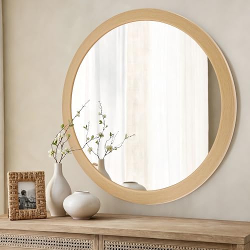 Round Mirror 30 Inch, Natural Vanity Circle Bathroom Mirrors - Image 3
