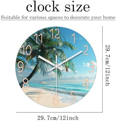 XFM Tropical Beach Wall Clock 12 Inch Silent Blue Coastal - Image 5