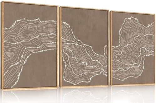 Abstract Neutral Wave Line Framed Canvas Wall Art Set-16"x24"x3 - Image 5