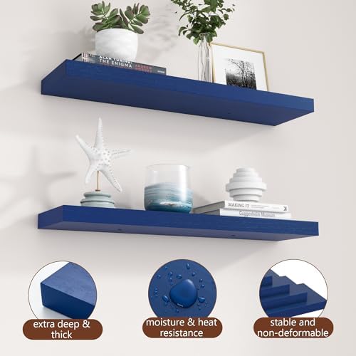 fuqing 30 Inch Floating Shelves, 6.7 Inch Deep Blue Wall Shelves Set of 2 - Image 5