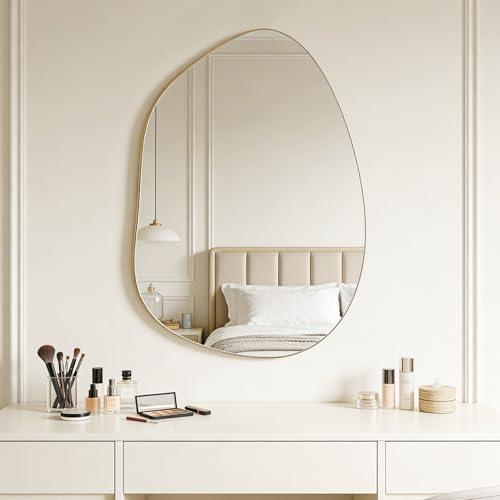 Irregular Asymmetrical Wall Mirror, 32x24 Inch Gold Mirror by BOMINICA