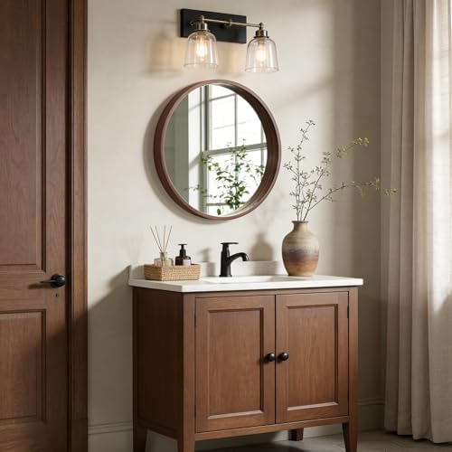 WallBeyond 28 Inch Round Wood Mirror, Large Circle Wooden Frame Wall Mirror - Image 2