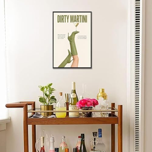 Green Cowgirl Boots Canvas Wall Art Trendy Olive Martini Print Poster Preppy - Image 6