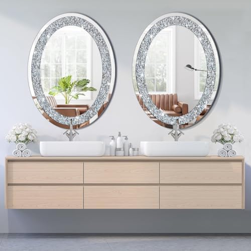 DMDFIRST Crystal Crushed Diamond Oval Shaped Silver Mirror Glam Bling - Image 6