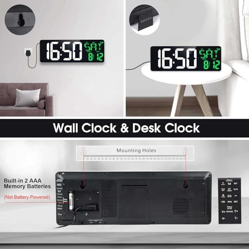 17" Large Digital Wall Clock, Auto Dimmer - Image 6