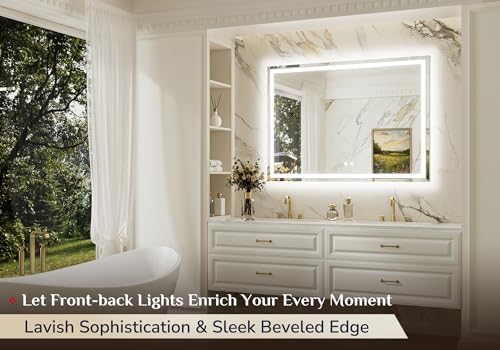 Keonjinn 48 x 36 Inch Beveled LED Bathroom Mirror - Image 2
