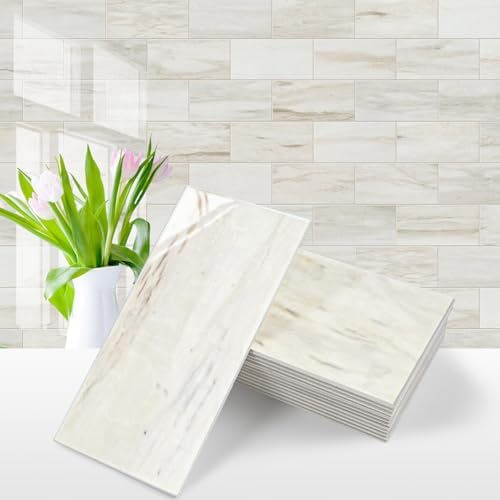 Vamos Tile 4-Piece Glossy Wooden Marble Grain Peel & Stick Backsplash Tile by VamosTile