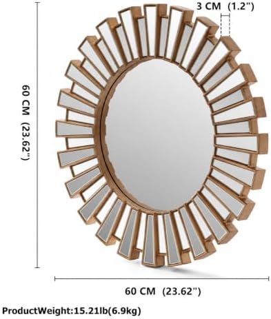 SHYFOY 23.6" Gold Sunburst Wall Mirror, Round Beveled Decorative Mirror - Image 2
