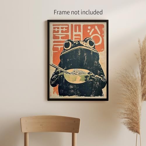 enttgo Vintage Frog Poster Japanese Prints Funny Frog Eating Ramen Wall Art - Image 4