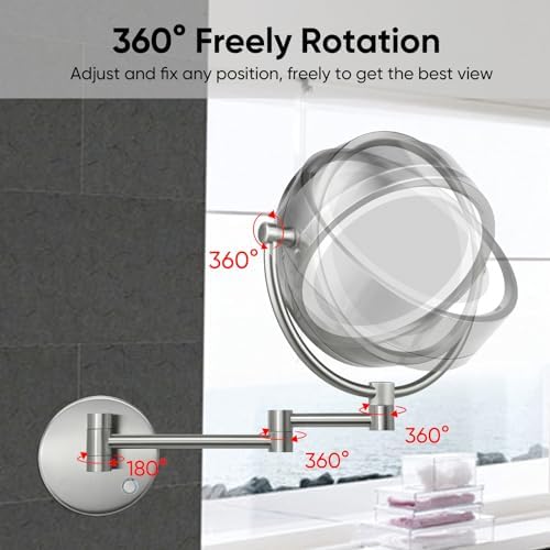 GURUN Hardwired LED Makeup Mirror Wall Mount Extendable Touch Brushed Nickel 10x - Image 5