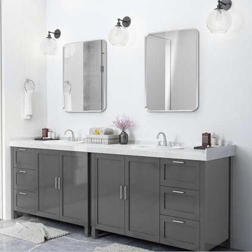 Silver Bathroom Mirror 24x32in, Metal Framed Rounded Rectangle - Image 2