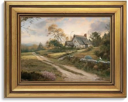 KBKBART Gold Framed Wall Art, Country Field House Path Canvas Prints by KBKBART