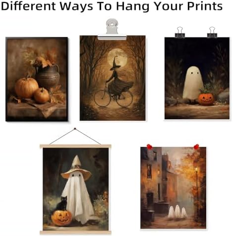HTTART Vintage Halloween Ghost Poster Set of 6, Gothic Cute Ghost Witch Canvas - Image 4