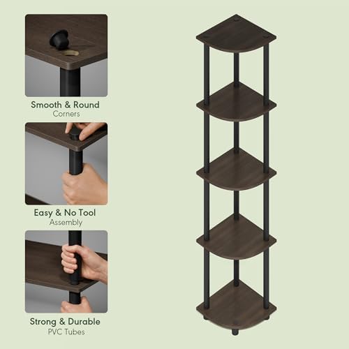 Furinno Turn-N-Tube Corner Shelf, 5-Tier Corner Bookshelf, Open Storage Shelves - Image 6