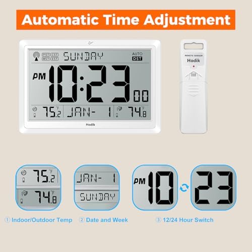 HODIK Atomic Wall Clock with Indoor Outdoor Temp, Digital Clocks - Image 2