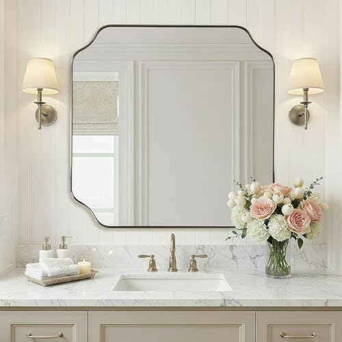 ANDY STAR 30"x30" Brushed Nickel Square Mirror, Modern Scallop Mirror in by ANDYSTAR