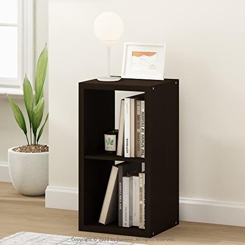 Furinno CUBICLE 2-Cube Book Shelf, Extra Thick Frame Bookshelf, Dark Oak - Image 2