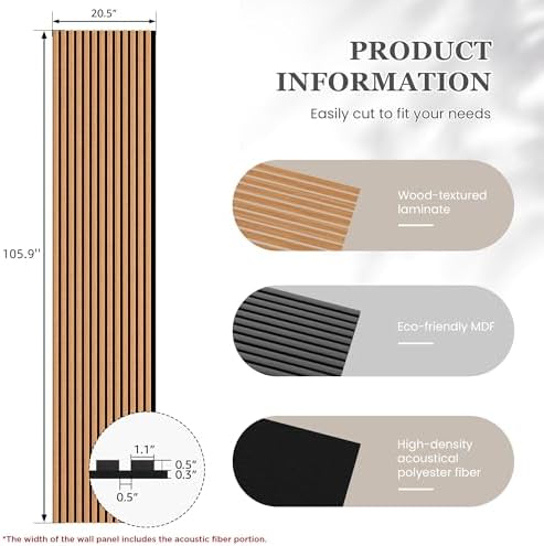 2 Pack 105.9" x 20.5" x 0.8" Acoustic Wall Panels Sound Absorbing, Wood Slat - Image 3