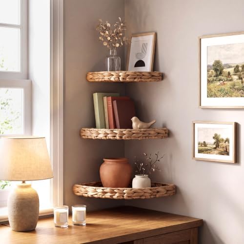 Amyhill Set of 3 Wicker Floating Corner Shelf Boho Wall Decor - Image 6